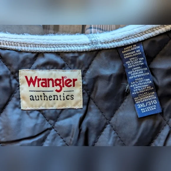 Wrangler Authentic Men's Lined Flannel Jacket Long Sleeve Hooded Gray Plaid, 3XL - Picture 5 of 6